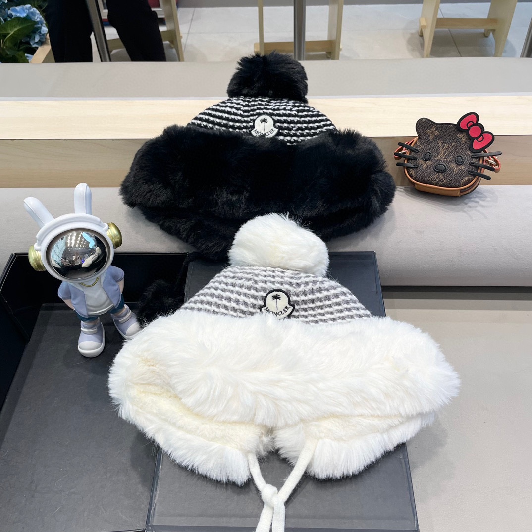 MONCLER蒙口高品质秋冬加厚针织盆帽美拉德毛绒毛线加厚渔夫帽子