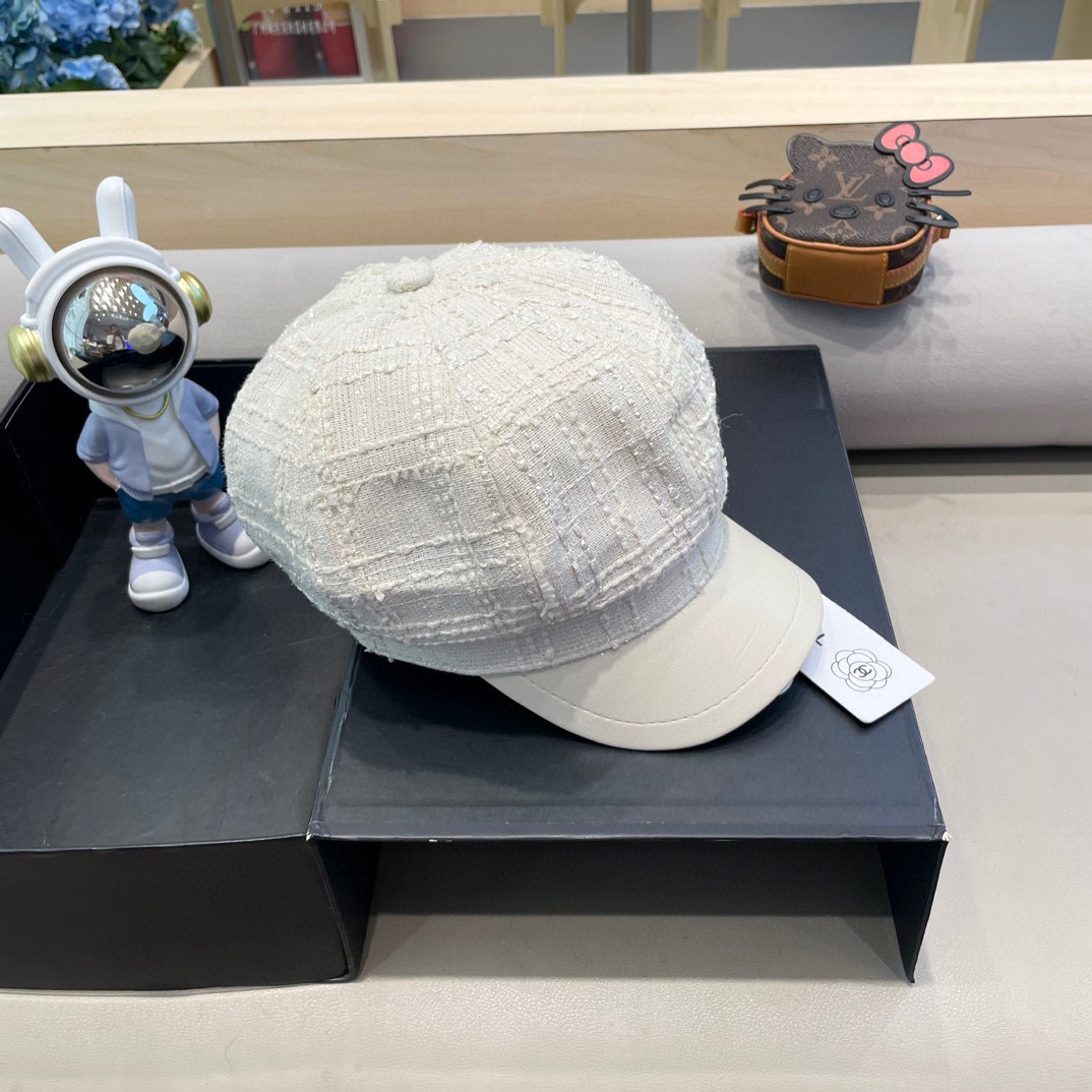 Chanel香奈儿小香风秋冬鸭舌帽女黑色休闲复古画家贝雷帽显脸小云朵八角帽