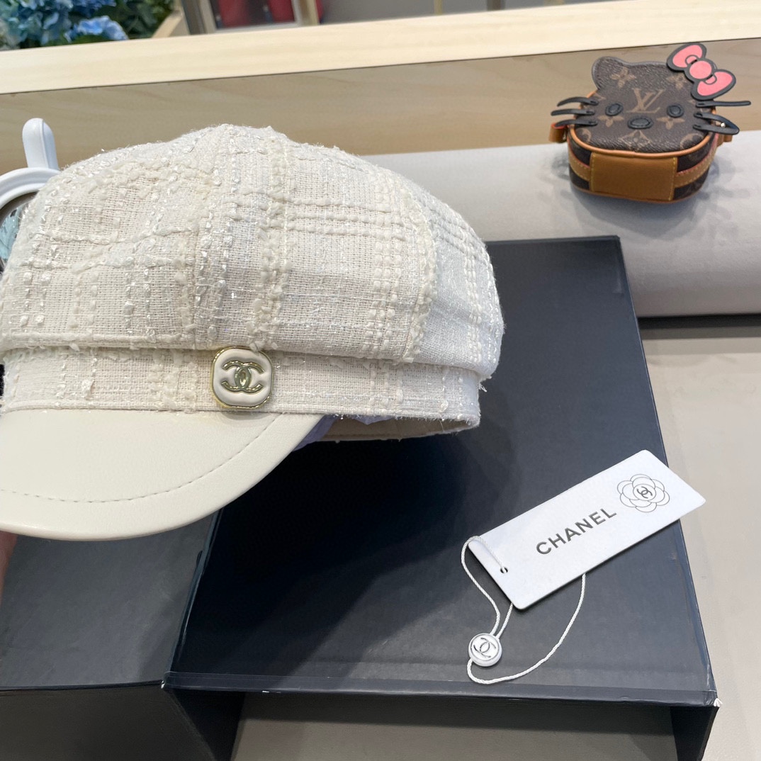 Chanel香奈儿小香风秋冬鸭舌帽女黑色休闲复古画家贝雷帽显脸小云朵八角帽