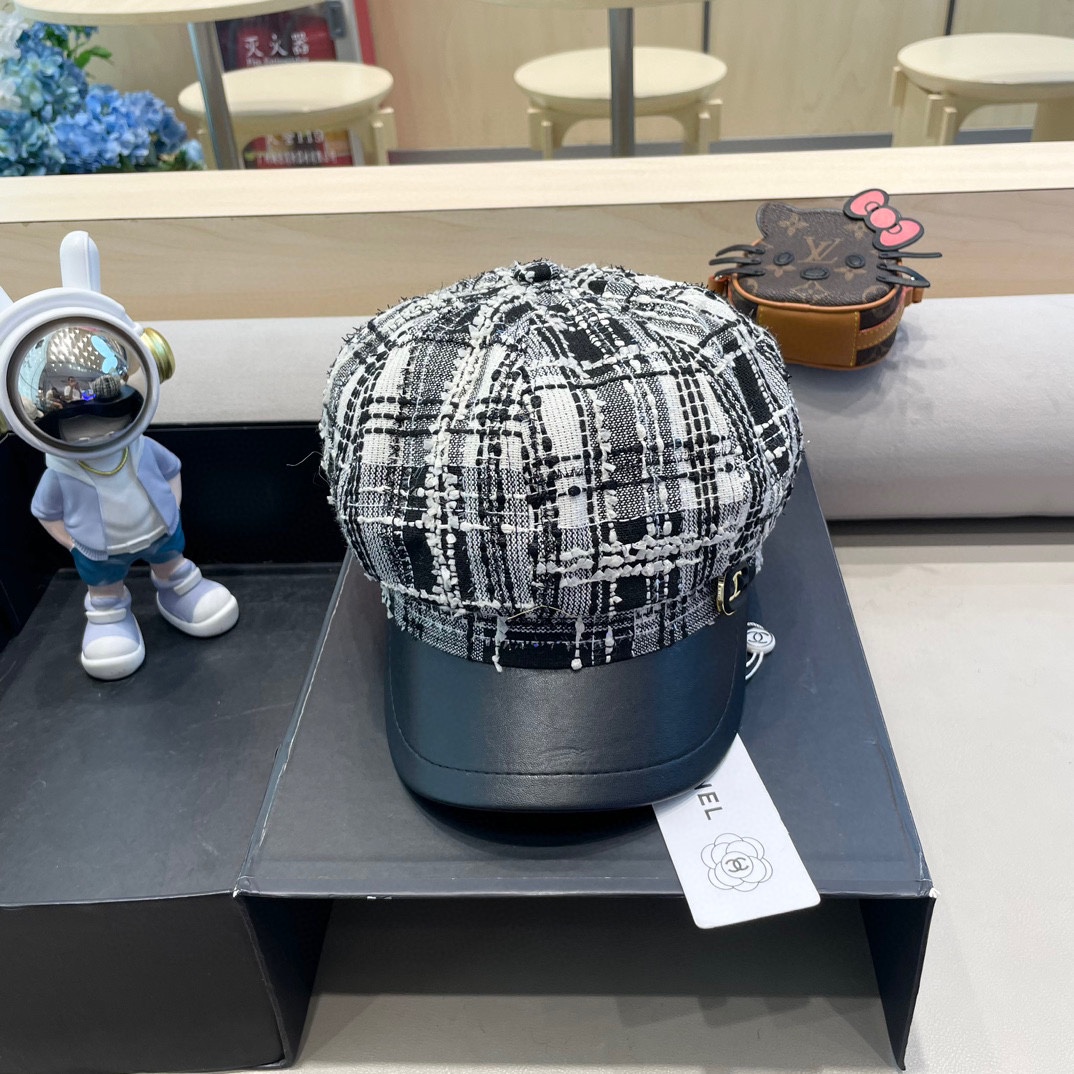 Chanel香奈儿小香风秋冬鸭舌帽女黑色休闲复古画家贝雷帽显脸小云朵八角帽