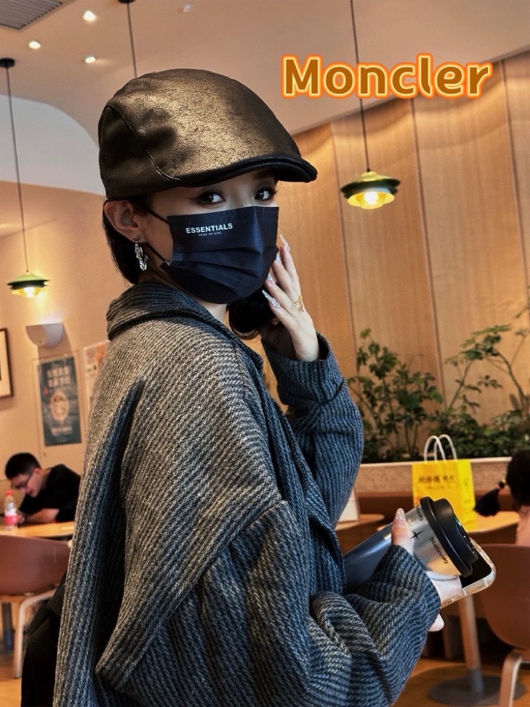 moncler复古ins风皮质前进帽女秋冬休闲百搭画家帽个性显脸小反戴贝雷帽
