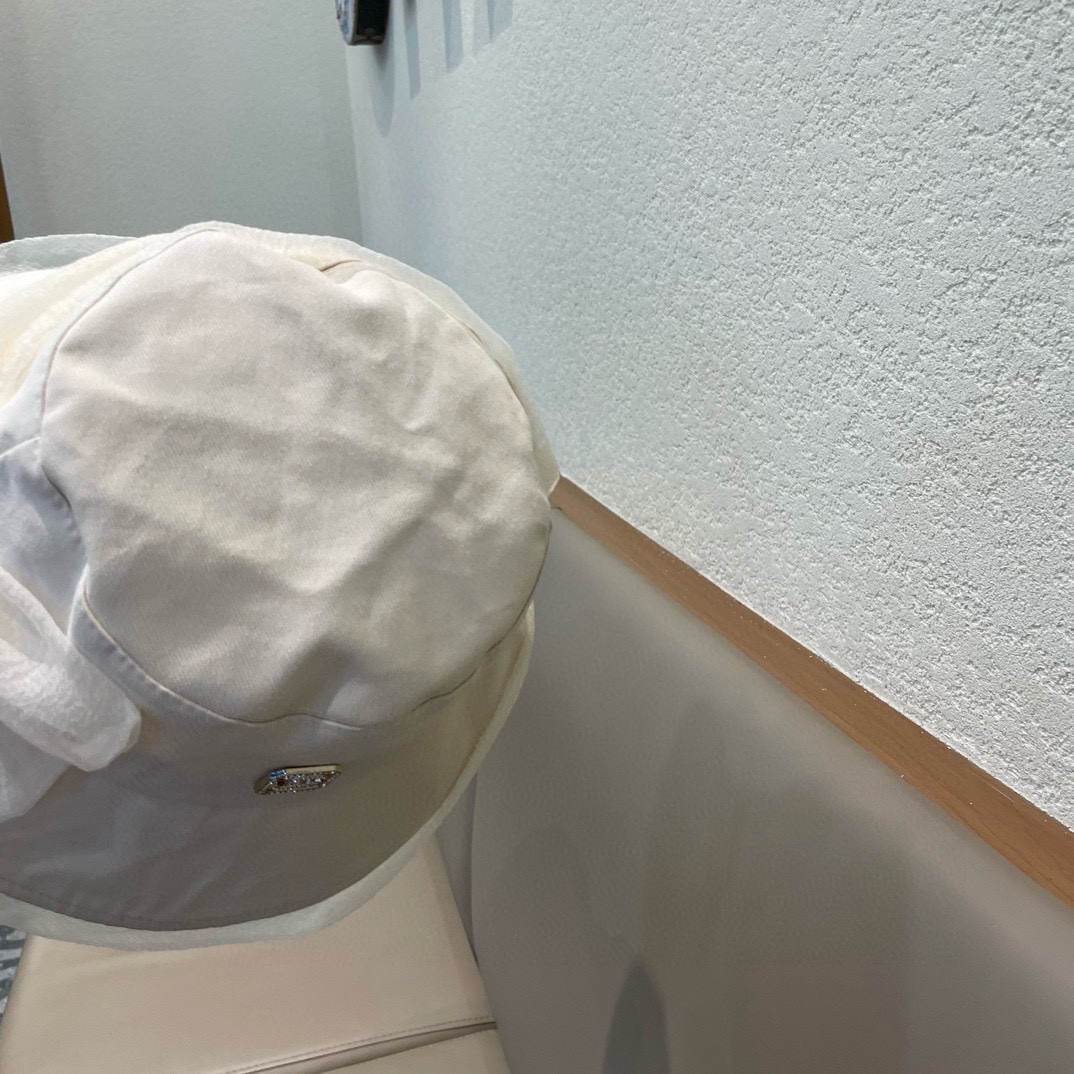 Chanel香奈儿棉麻渔夫帽子女2024年新款春夏防晒遮阳网纱蝴蝶结甜美气质盆帽时尚