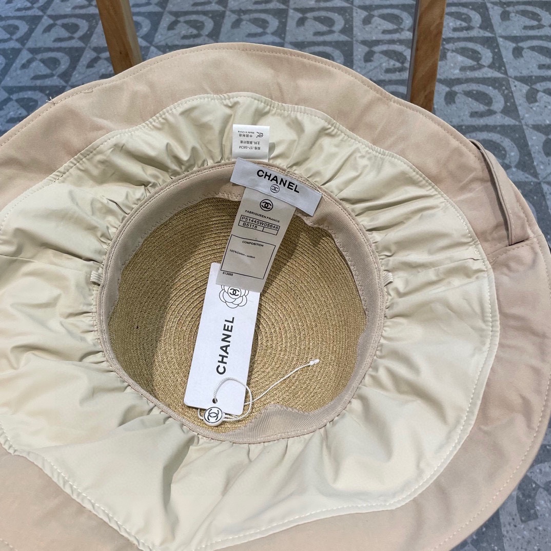  Chanel香奈儿拼接草帽，波浪边遮阳帽，头围57cm