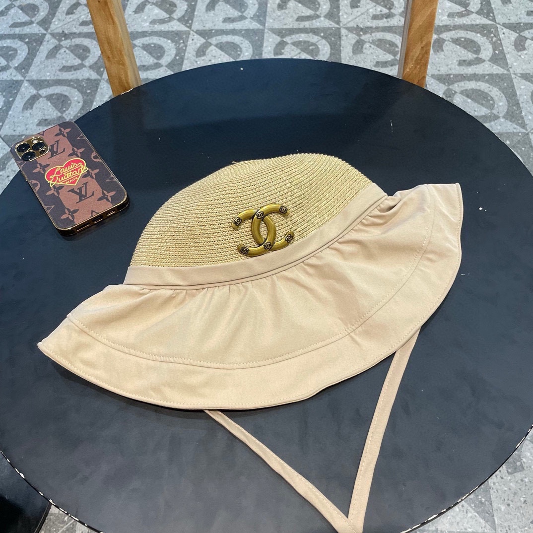  Chanel香奈儿拼接草帽，波浪边遮阳帽，头围57cm