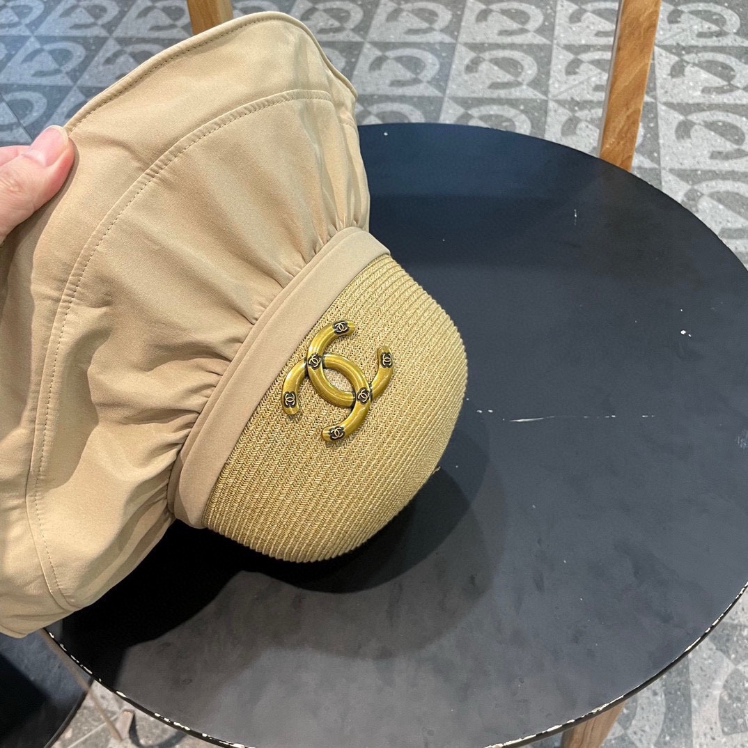  Chanel香奈儿拼接草帽，波浪边遮阳帽，头围57cm