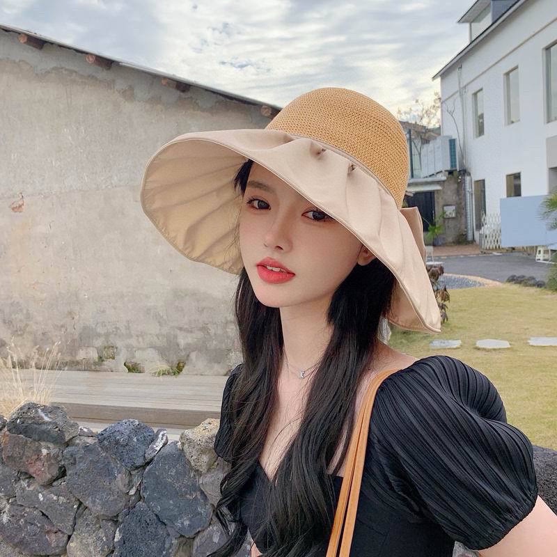 CELINE赛琳新款遮阳防晒镂空针织渔夫帽夏季防紫外线彩胶蝴蝶结可收纳口袋帽