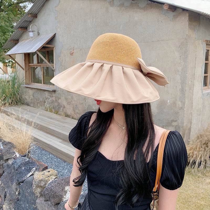 CELINE赛琳新款遮阳防晒镂空针织渔夫帽夏季防紫外线彩胶蝴蝶结可收纳口袋帽
