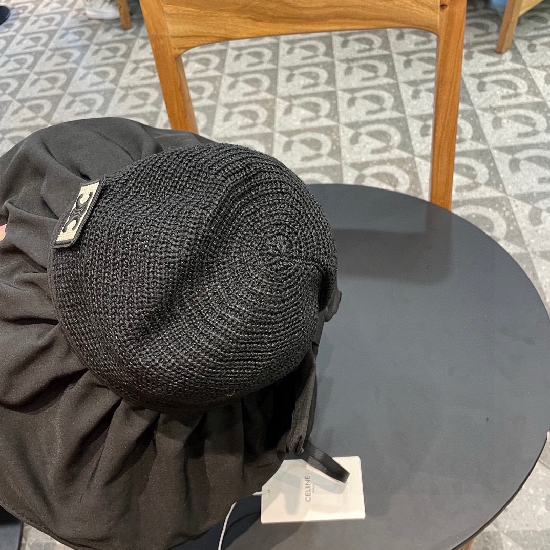 CELINE赛琳新款遮阳防晒镂空针织渔夫帽夏季防紫外线彩胶蝴蝶结可收纳口袋帽