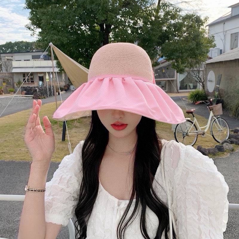 CELINE赛琳新款遮阳防晒镂空针织渔夫帽夏季防紫外线彩胶蝴蝶结可收纳口袋帽