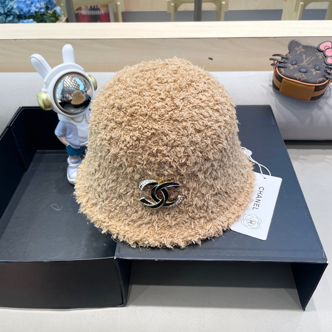 Chanel韩版纯色羊羔毛渔夫帽女秋冬季日系时尚百搭水桶帽保暖防寒盆帽子