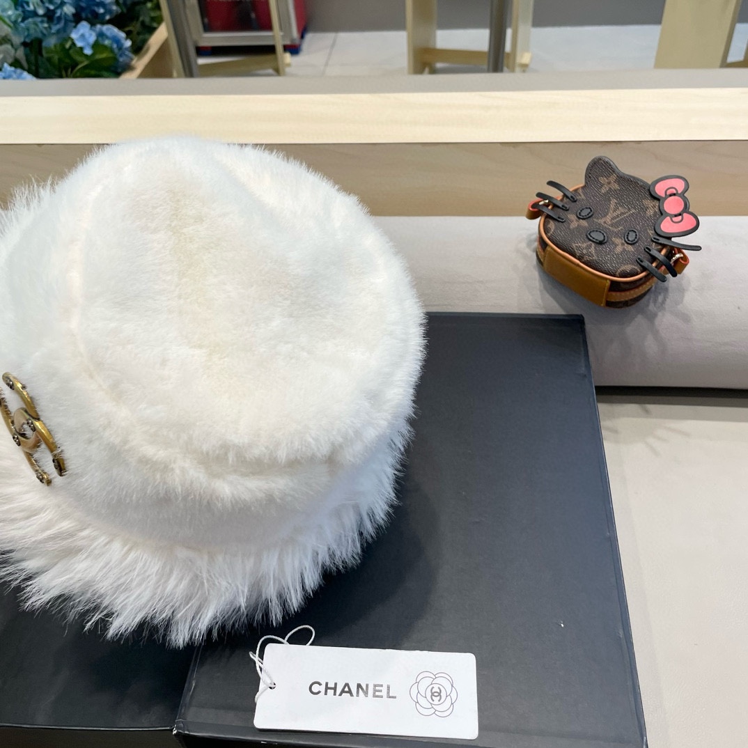 Chanel香奈儿2024毛绒绒渔夫帽子女秋冬盆帽毛绒仿皮草加绒加厚保暖百搭显脸小