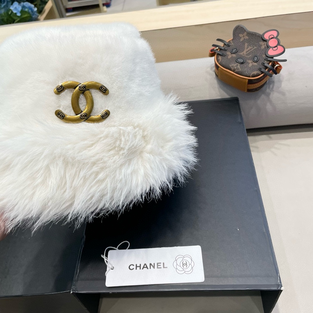 Chanel香奈儿2024毛绒绒渔夫帽子女秋冬盆帽毛绒仿皮草加绒加厚保暖百搭显脸小