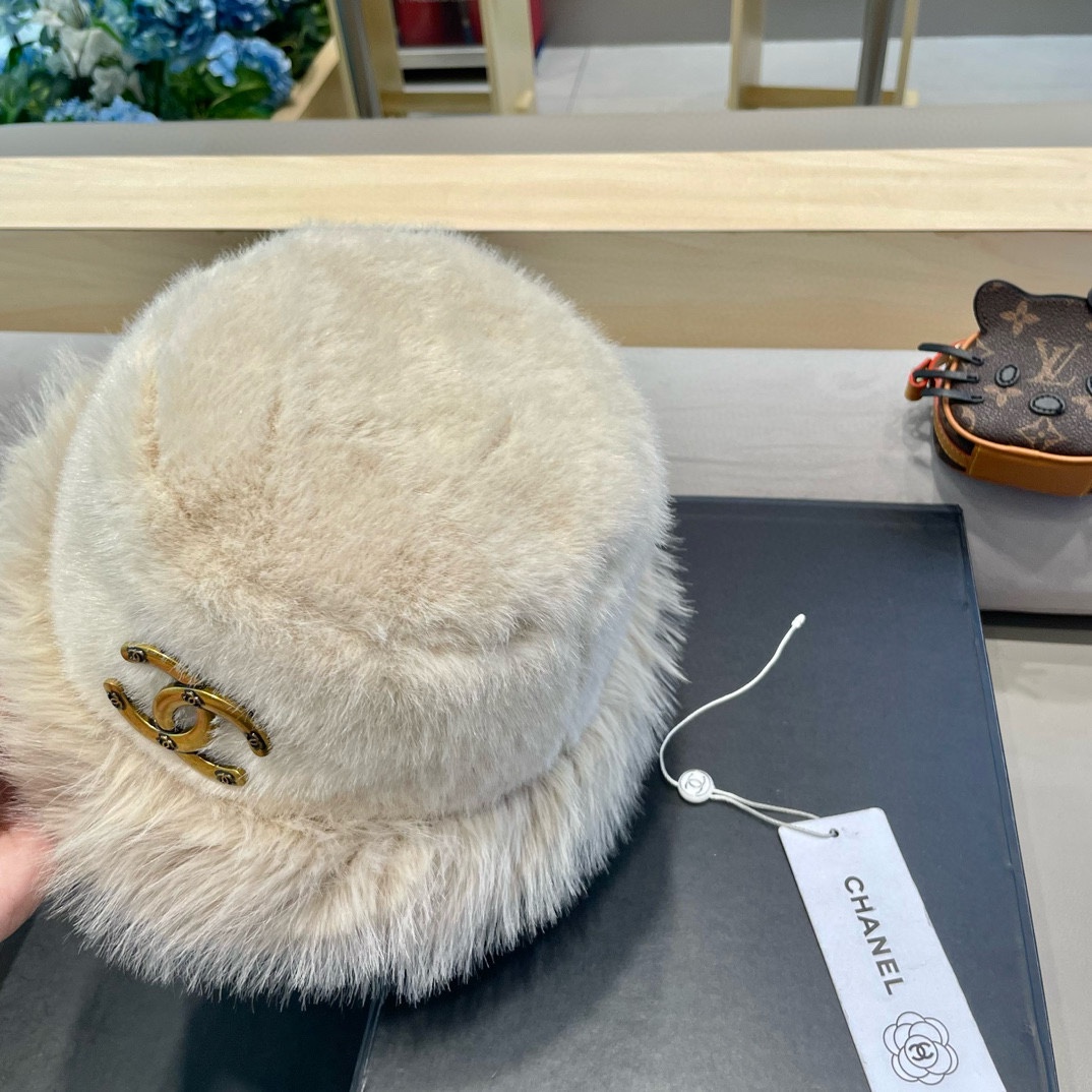 Chanel香奈儿2024毛绒绒渔夫帽子女秋冬盆帽毛绒仿皮草加绒加厚保暖百搭显脸小