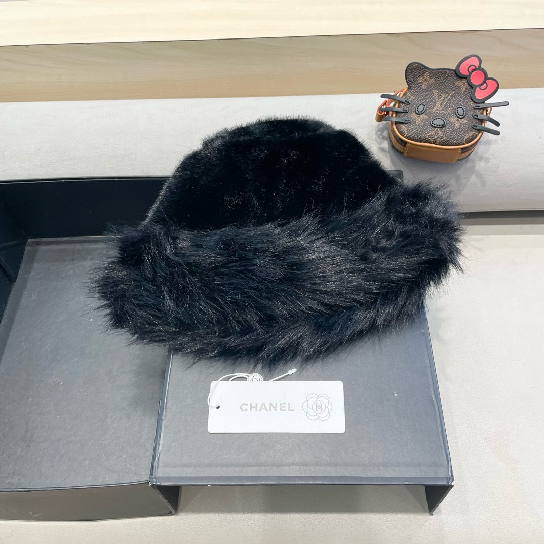 Chanel香奈儿2024毛绒绒渔夫帽子女秋冬盆帽毛绒仿皮草加绒加厚保暖百搭显脸小