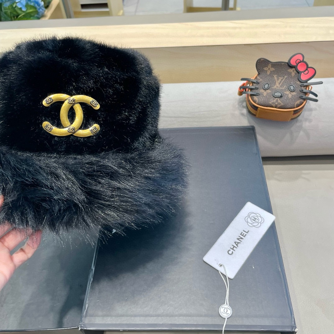 Chanel香奈儿2024毛绒绒渔夫帽子女秋冬盆帽毛绒仿皮草加绒加厚保暖百搭显脸小