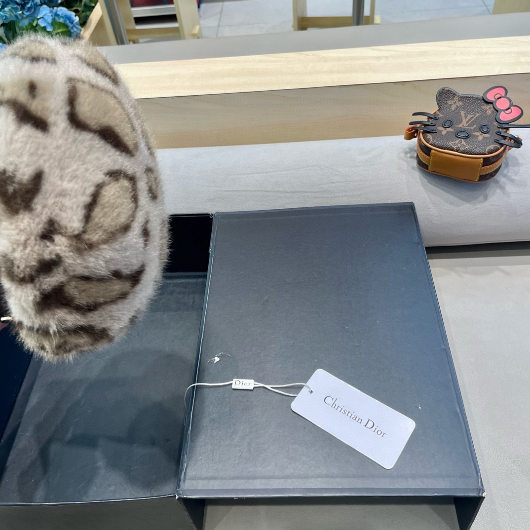DIOR迪奥水貂毛鸭舌帽女秋冬新款韩版时尚百搭皮草帽子保暖护耳显脸小帽子