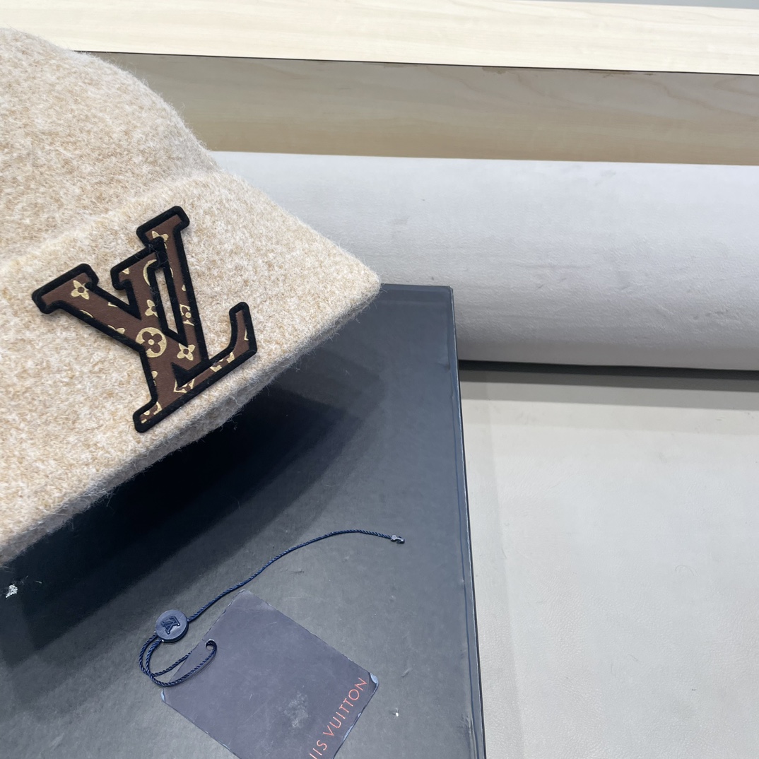 lv路易威登秋冬款羊毛混纺针织帽子女大头围堆堆帽百搭双层保暖加厚