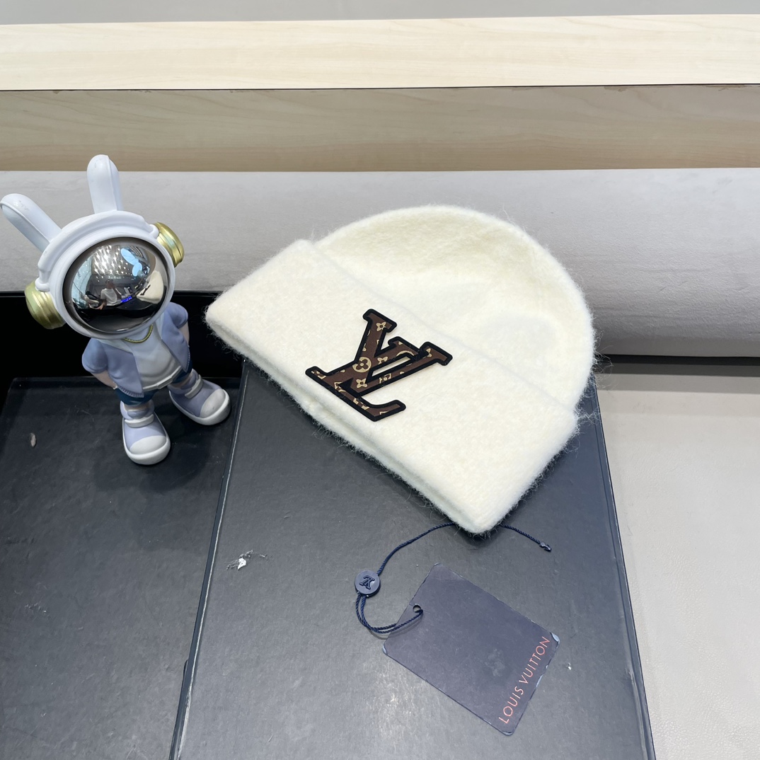 lv路易威登秋冬款羊毛混纺针织帽子女大头围堆堆帽百搭双层保暖加厚