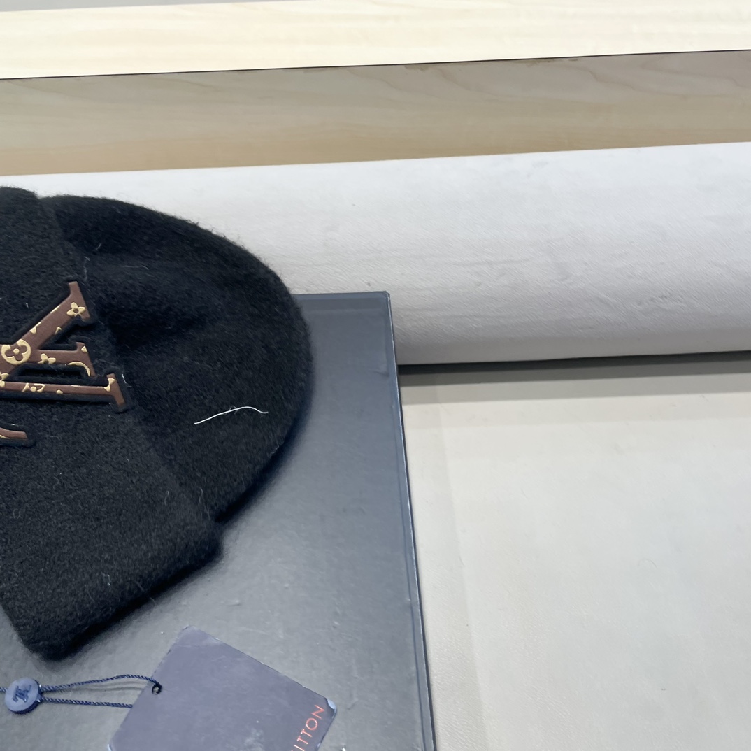 lv路易威登秋冬款羊毛混纺针织帽子女大头围堆堆帽百搭双层保暖加厚