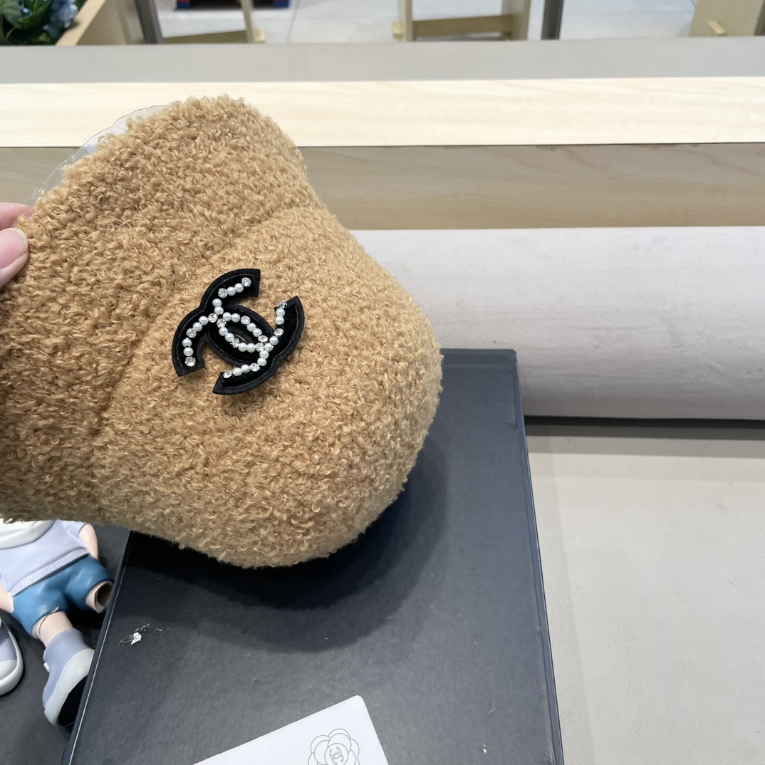 Chanel羊羔绒帽子女冬款2024新款渔夫帽女士秋冬季毛绒百搭防寒保暖盆帽