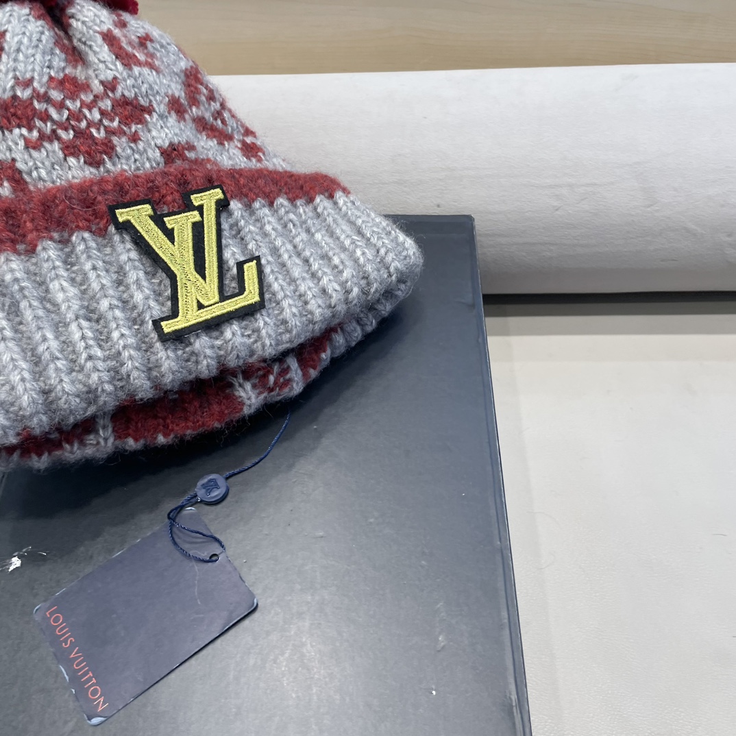 lv路易威登费尔岛针织帽复古提花毛球毛线帽加厚加绒帽子保暖护耳西藏穿搭