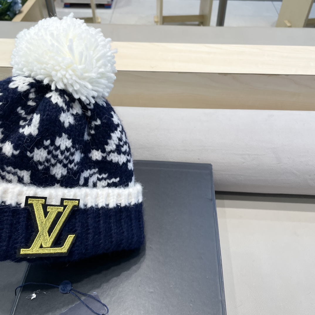 lv路易威登费尔岛针织帽复古提花毛球毛线帽加厚加绒帽子保暖护耳西藏穿搭