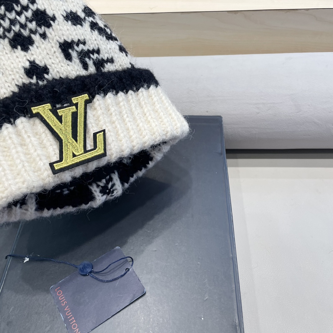 lv路易威登费尔岛针织帽复古提花毛球毛线帽加厚加绒帽子保暖护耳西藏穿搭