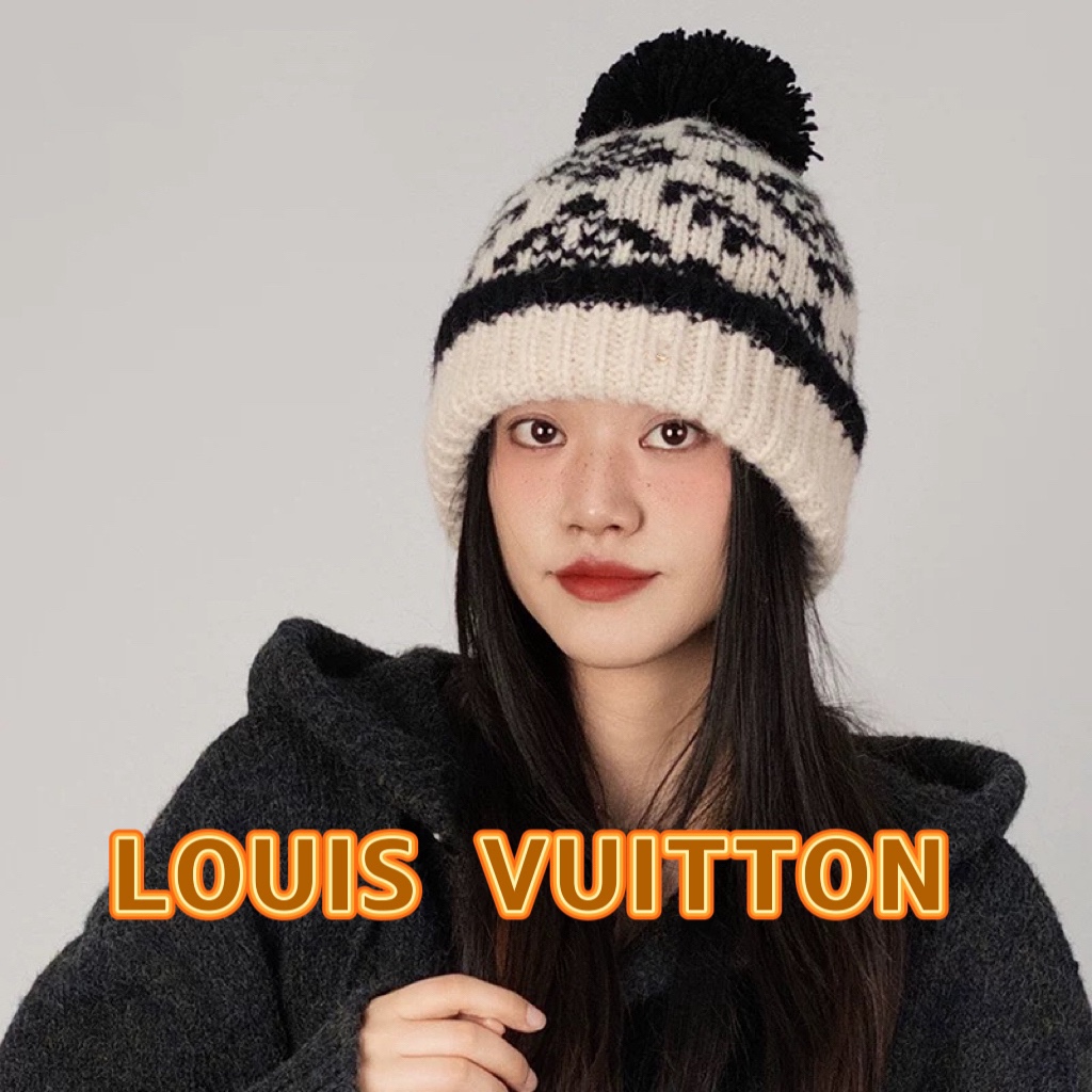 lv路易威登费尔岛针织帽复古提花毛球毛线帽加厚加绒帽子保暖护耳西藏穿搭