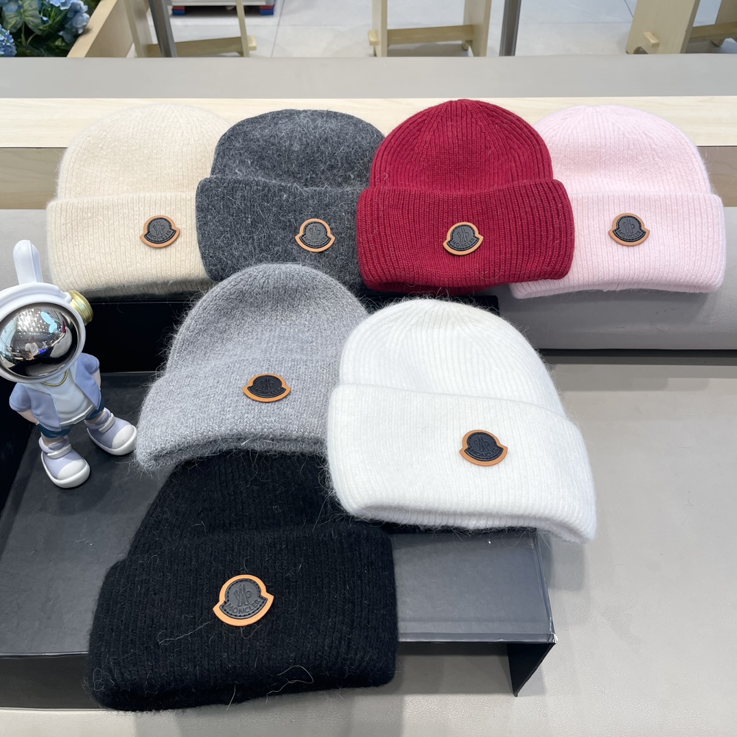 moncler毛线帽羊毛混纺针织帽冷帽M帽子网红同款保暖防寒百搭护耳帽女