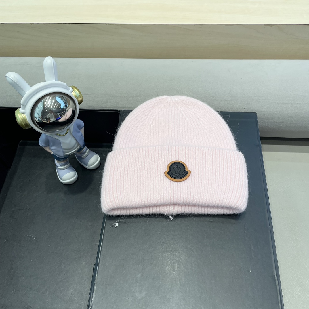 moncler毛线帽羊毛混纺针织帽冷帽M帽子网红同款保暖防寒百搭护耳帽女
