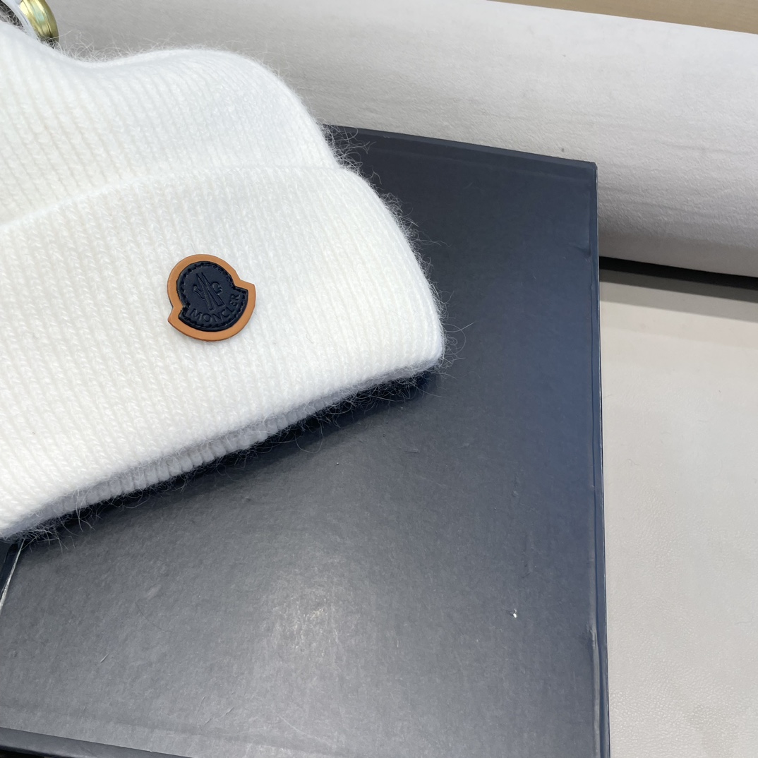moncler毛线帽羊毛混纺针织帽冷帽M帽子网红同款保暖防寒百搭护耳帽女