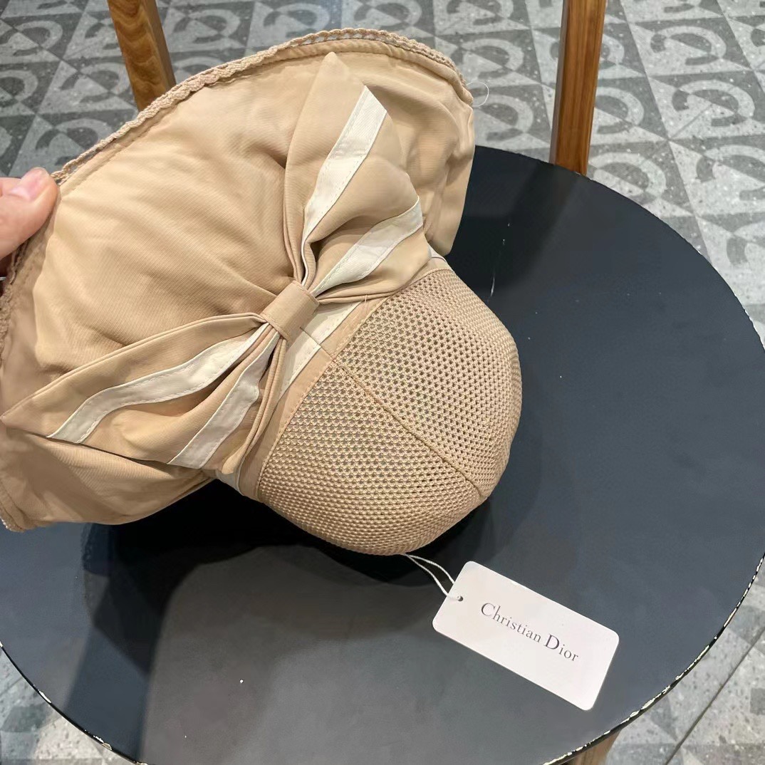 迪奥Dior女蝴蝶结大檐布帽针织布沿遮阳高级感渔夫帽防晒沙滩盆帽潮帽子