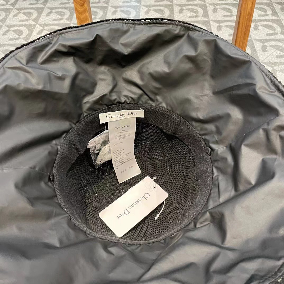 迪奥Dior女蝴蝶结大檐布帽针织布沿遮阳高级感渔夫帽防晒沙滩盆帽潮帽子