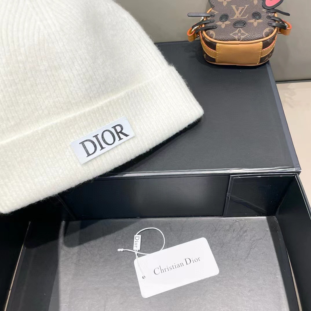 迪奥Dior️兔毛毛线帽女秋冬韩版百搭日系保暖针织帽ins潮牌加厚护耳冷帽子