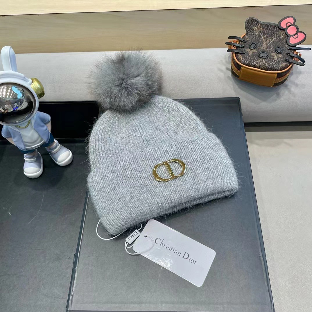 Dior迪奥刺绣毛线帽兔毛针织帽秋冬保暖神器