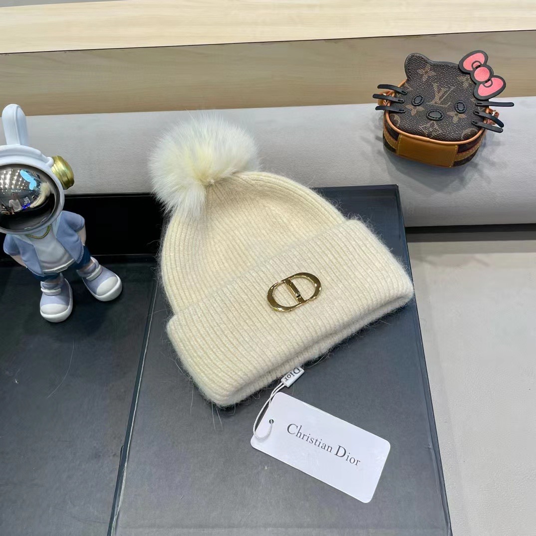 Dior迪奥刺绣毛线帽兔毛针织帽秋冬保暖神器