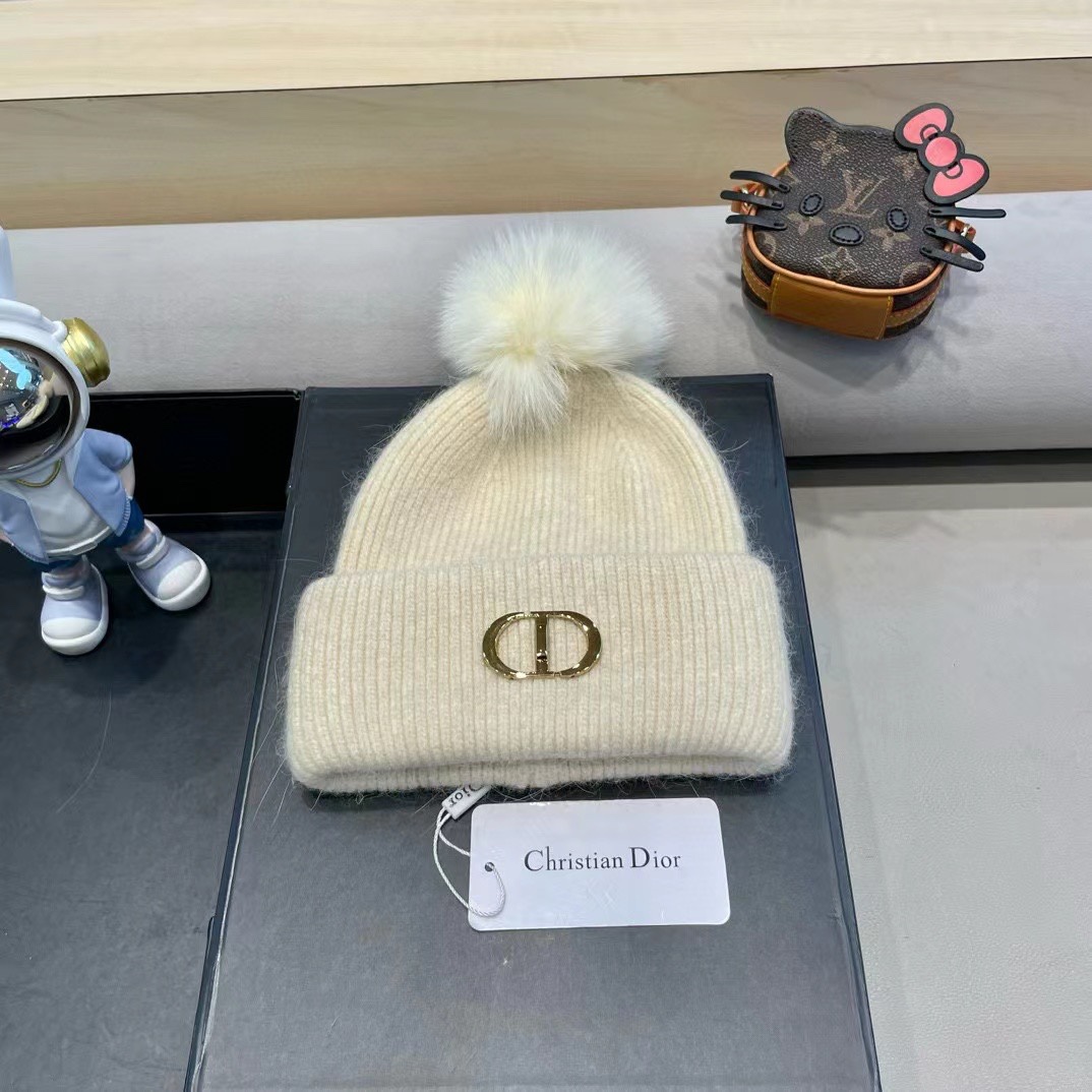 Dior迪奥刺绣毛线帽兔毛针织帽秋冬保暖神器