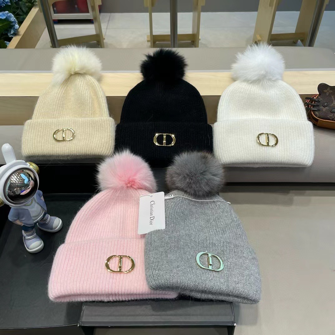 Dior迪奥刺绣毛线帽兔毛针织帽秋冬保暖神器