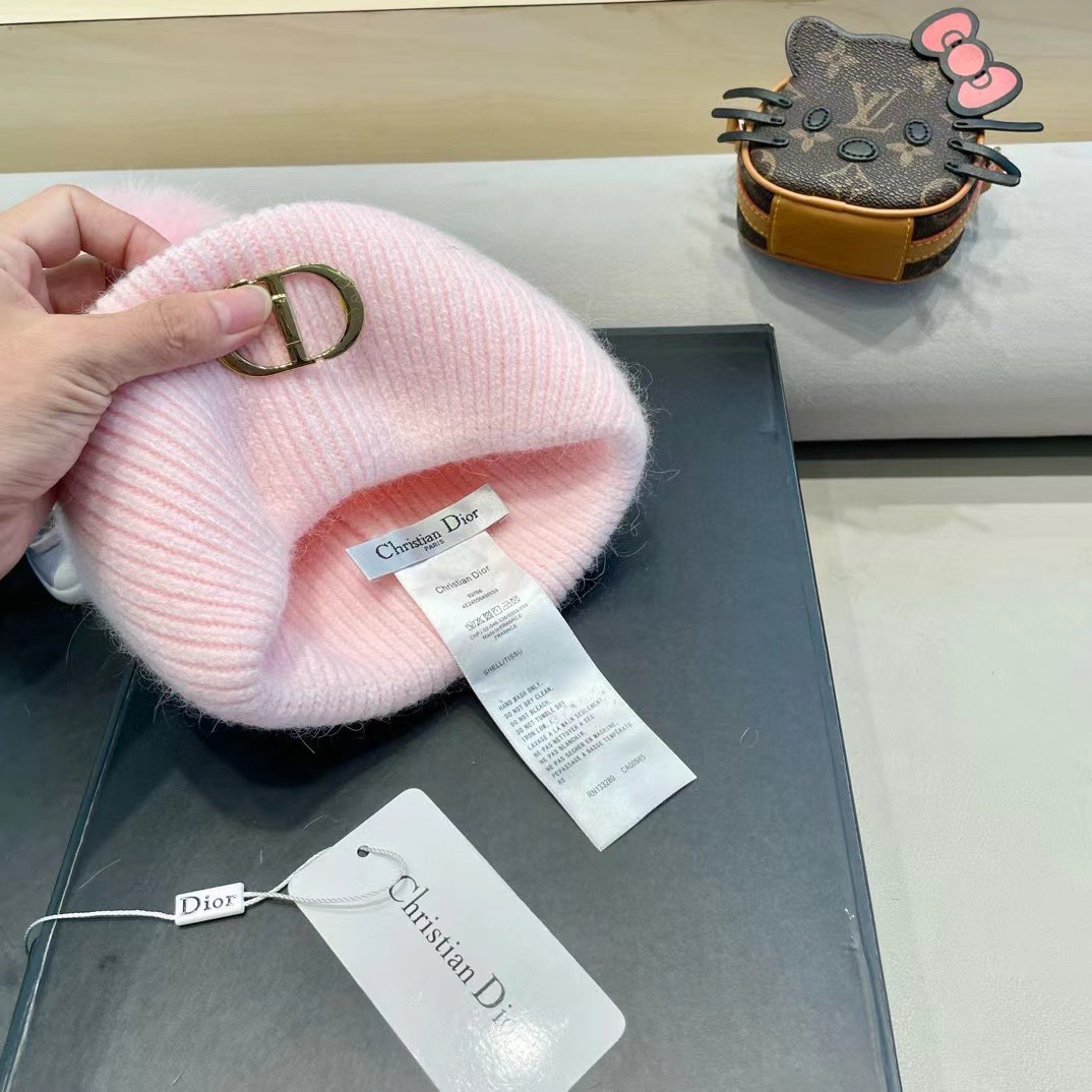 Dior迪奥刺绣毛线帽兔毛针织帽秋冬保暖神器