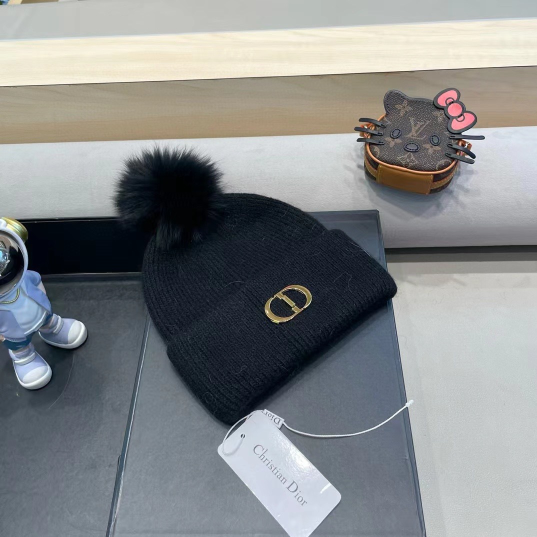 Dior迪奥刺绣毛线帽兔毛针织帽秋冬保暖神器
