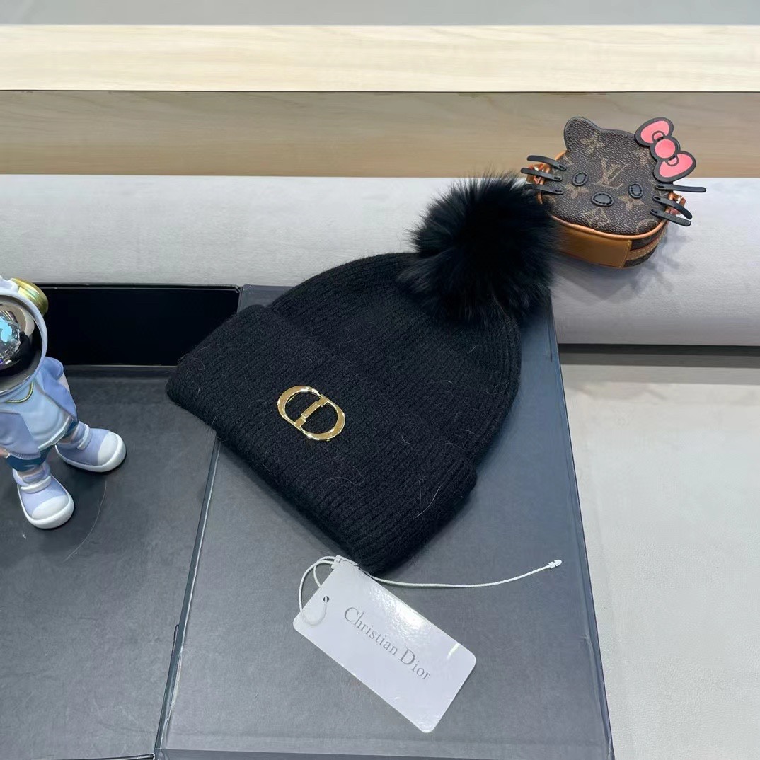 Dior迪奥刺绣毛线帽兔毛针织帽秋冬保暖神器