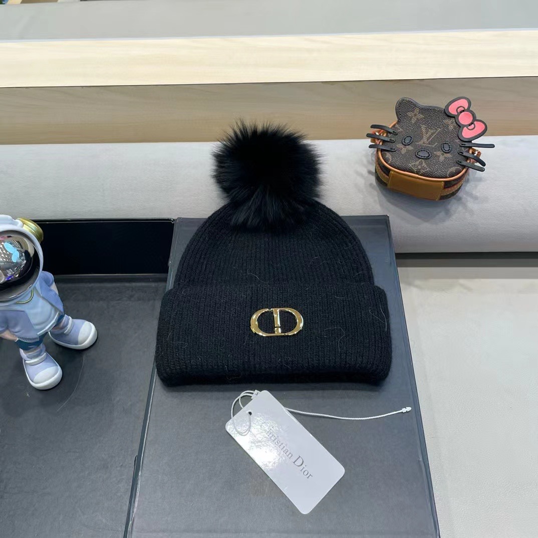 Dior迪奥刺绣毛线帽兔毛针织帽秋冬保暖神器