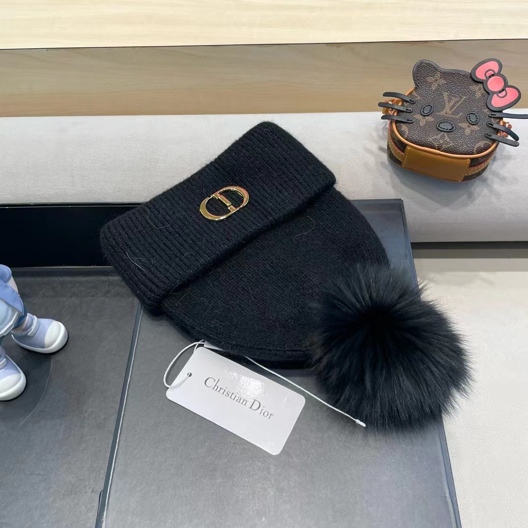 Dior迪奥刺绣毛线帽兔毛针织帽秋冬保暖神器