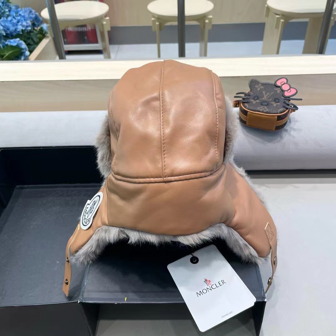  moncler韩版PU皮质复古飞行员雷锋帽子女秋冬季保暖毛绒加厚骑车护耳帽男