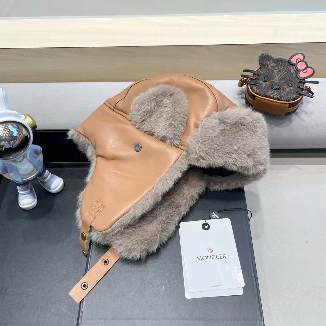  moncler韩版PU皮质复古飞行员雷锋帽子女秋冬季保暖毛绒加厚骑车护耳帽男