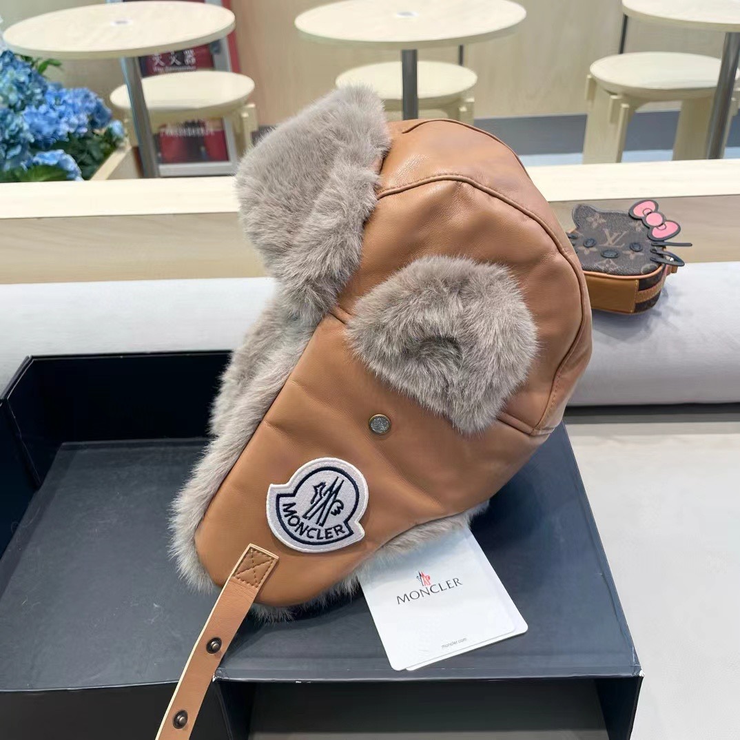  moncler韩版PU皮质复古飞行员雷锋帽子女秋冬季保暖毛绒加厚骑车护耳帽男