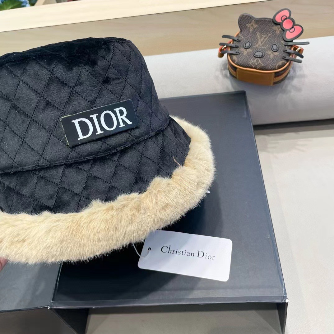 Dior帽子女款秋冬季素颜百搭保暖加厚渔夫帽冬天护耳毛绒盆帽2024新款