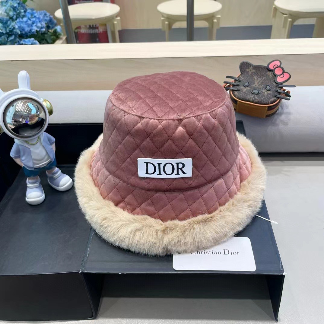 Dior帽子女款秋冬季素颜百搭保暖加厚渔夫帽冬天护耳毛绒盆帽2024新款