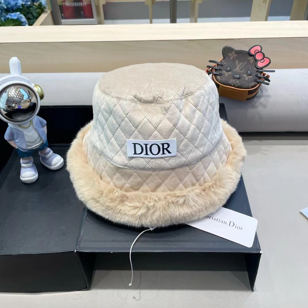 Dior帽子女款秋冬季素颜百搭保暖加厚渔夫帽冬天护耳毛绒盆帽2024新款