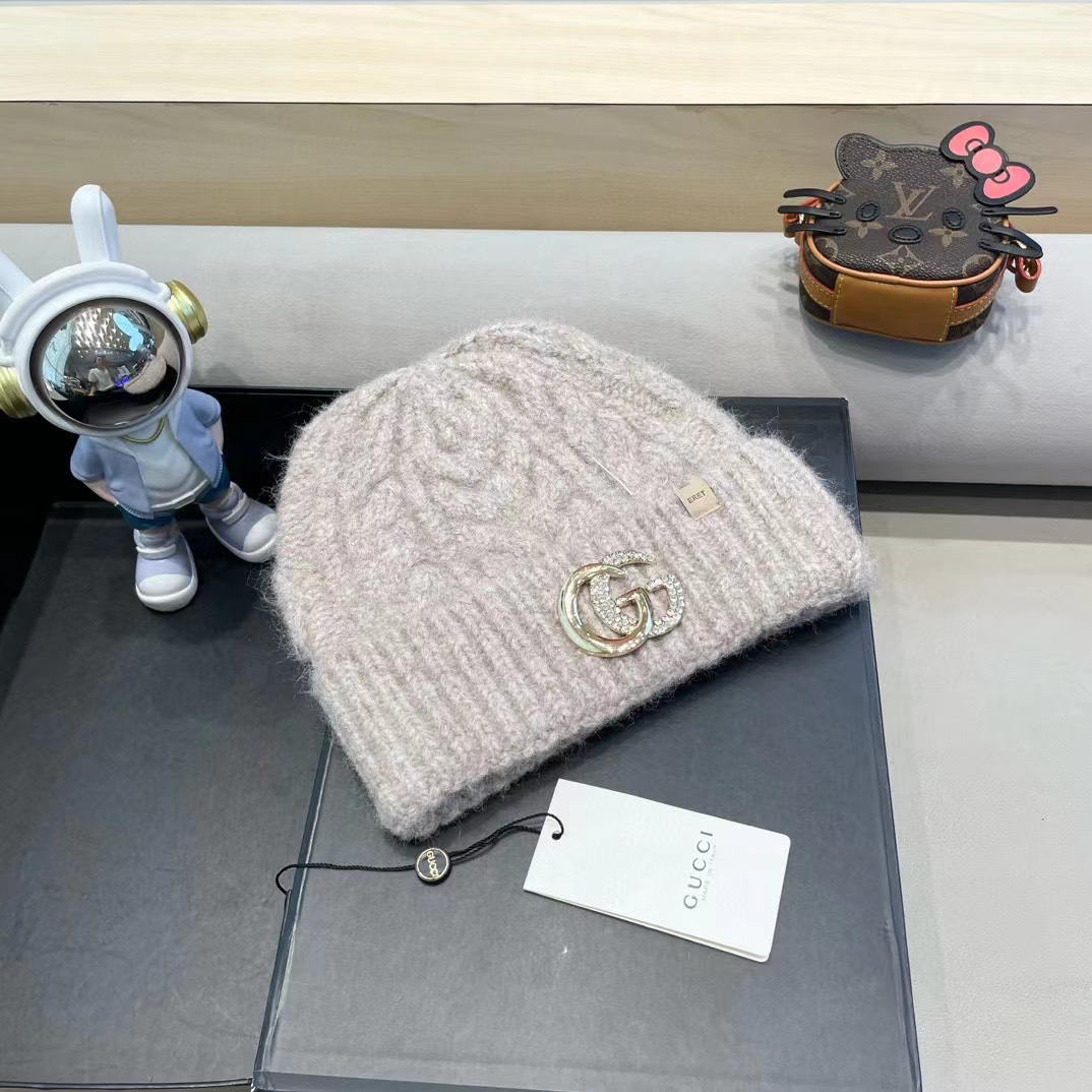   gucci秋冬新款羊绒帽女加厚保暖羊绒针织帽休闲纯色毛线帽
